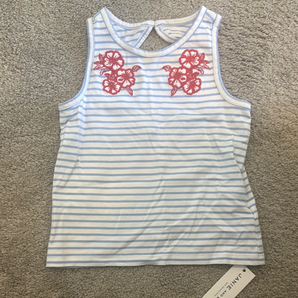 Striped Tank Top with Floral Embroidery